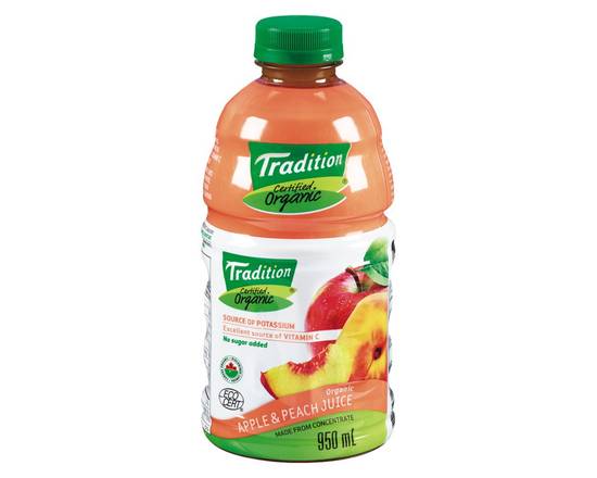 Tradition · Jus de pommes et de pêches biologique (950 ml) - from québec apple and peach - organic Fruit juice (950 ml)