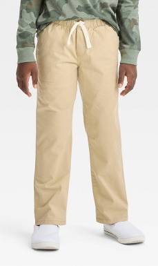 Boys' Stretch Straight Fit Woven Pull-On Pants - Cat & Jack™ Beige 5: School Uniform, Reinforced Knee