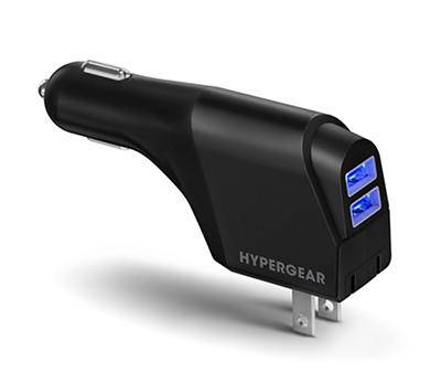 HyperGear 2.1A Dual Usb Car & Wall Charger, Black