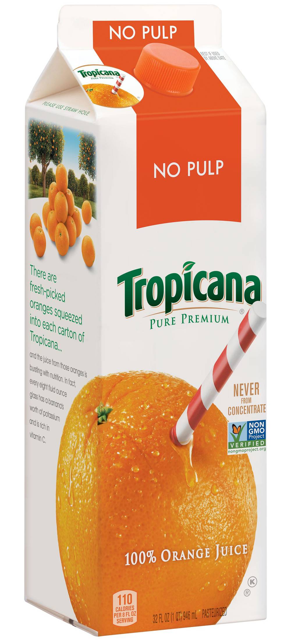 Tropicana No Pulp 100% Orange Juice (32 fl oz)