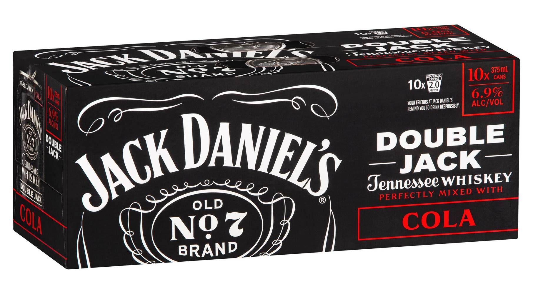 Jack Daniel's Double Jack & Cola Can 375ml (10 Pack)
