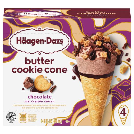 Haagen Dazs Chocolate Ice Cream Cookie Cone, 4 ct