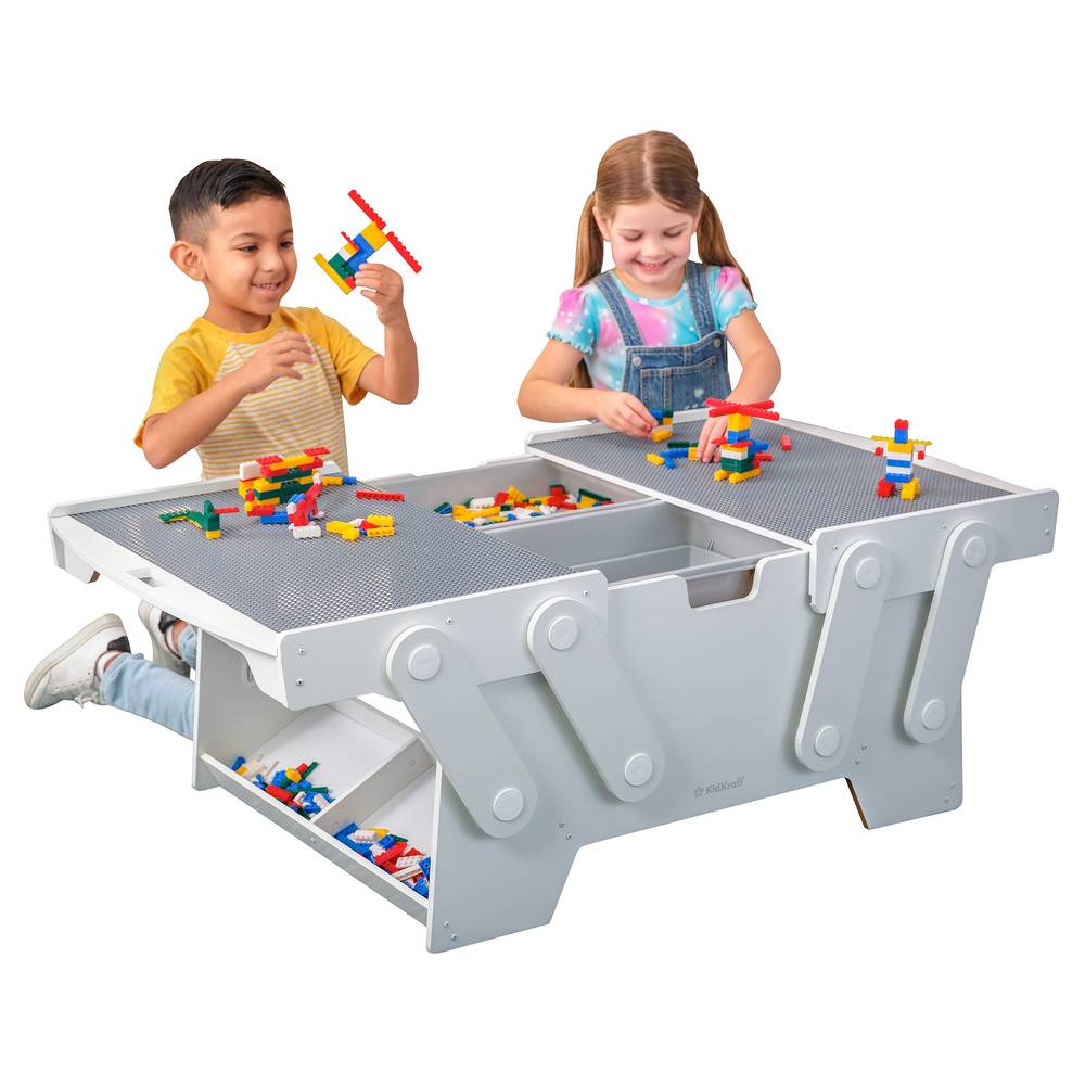 KidKraft Building Bricks Play N Store Mega Table with 210 Bricks, White