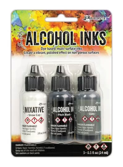 Tim Holtz Alcohol Ink Set, Snow Cap-Pitch Black-Slate (3 x 0.5 fl oz)
