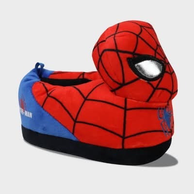 Toddler Boys' Spider-Man 3D Plush Microsuede Slippers - Red 7T-8T: Marvel Closed Round Toe Cushioned Slide