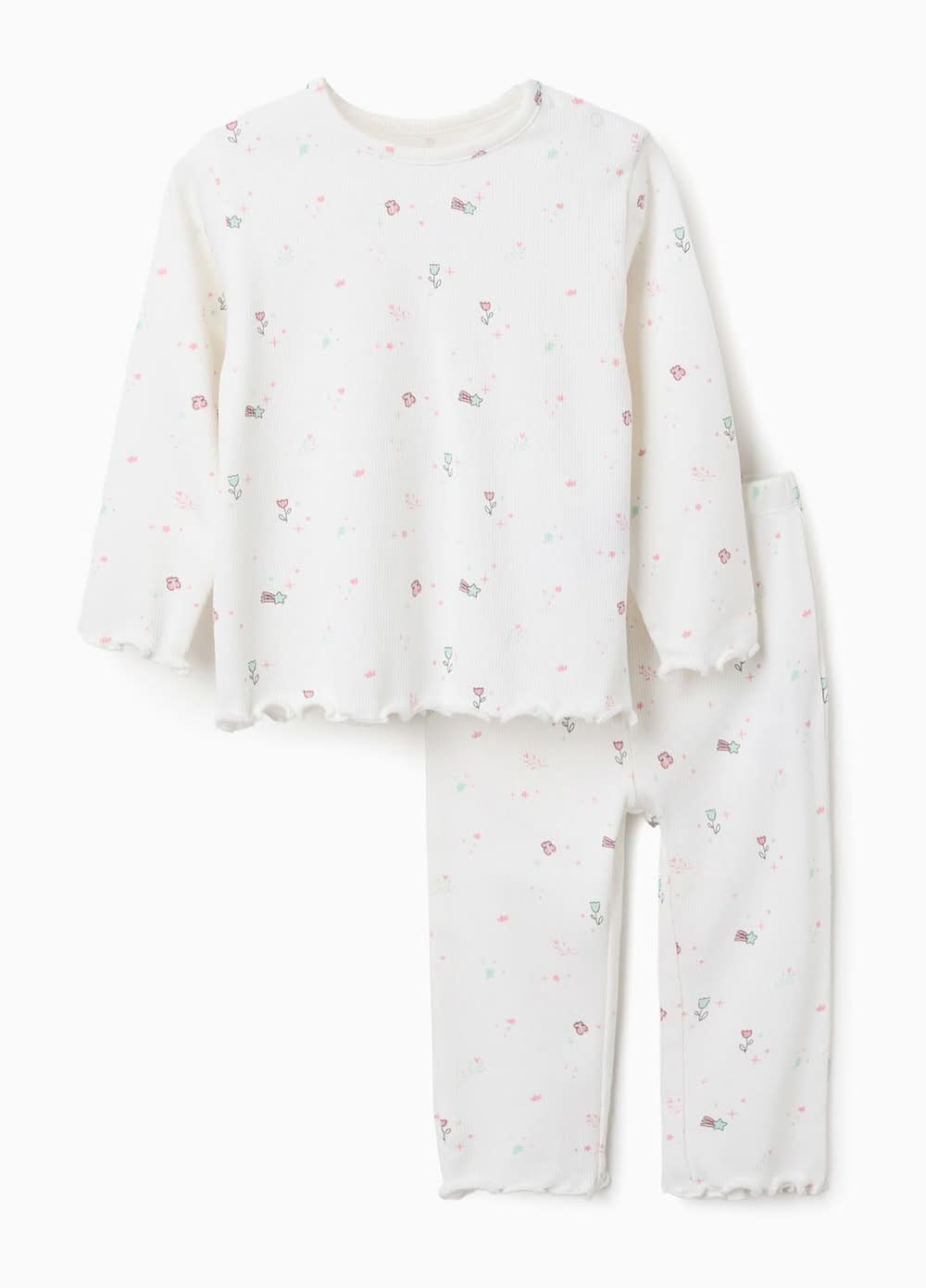 Pijama Comprido Com Flores E Estrelas Para Recém-Nascida E Bebé, Branco (Branco - 18/24M)