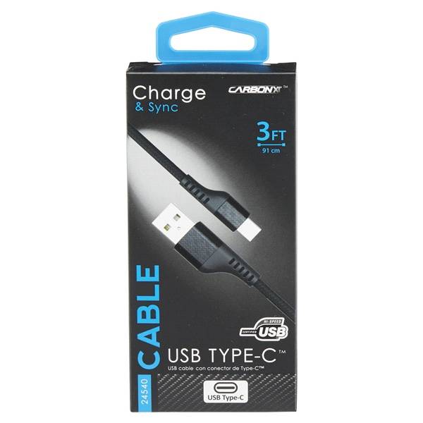 CARBON XT Black Duracord USB Type-C Cable, 3'