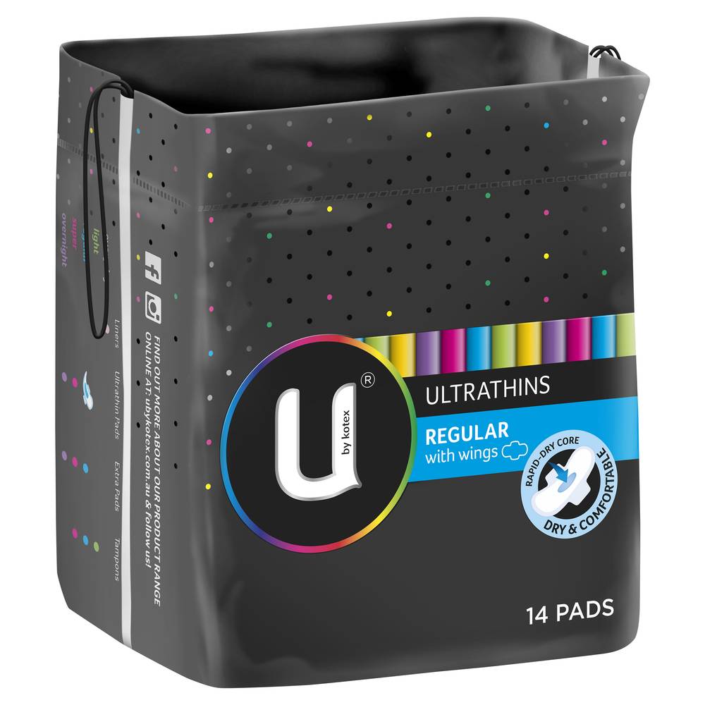 U by Kotex Regular Ultrathins with Wings 14pk