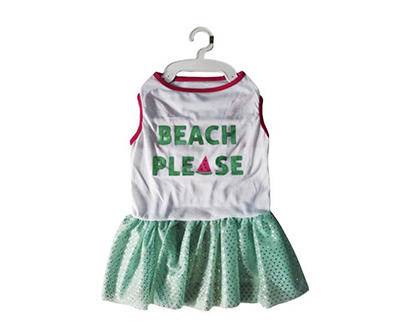 Pet Beach Please Dress (l/white - green)