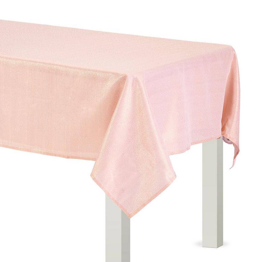 Party City Metallic Fabric Tablecloth, 60x84in, Rose Gold