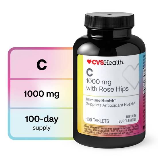 CVS Health Vitamin C with Rose Hips Tablets 1000mg, 100CT