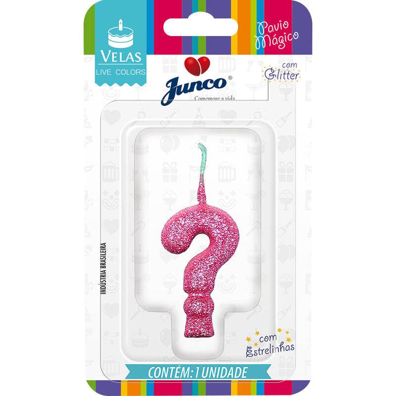 Junco vela de aniversário interrogação com glitter pavio mágico (rosa)