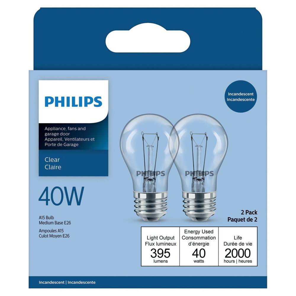 Philips Medium Base E26 Clear Light A15 Bulbs 40w (2 units)