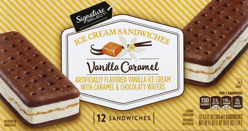 Signature Select Vanilla Caramel Ice Cream Sandwiches (12 sandwiches)