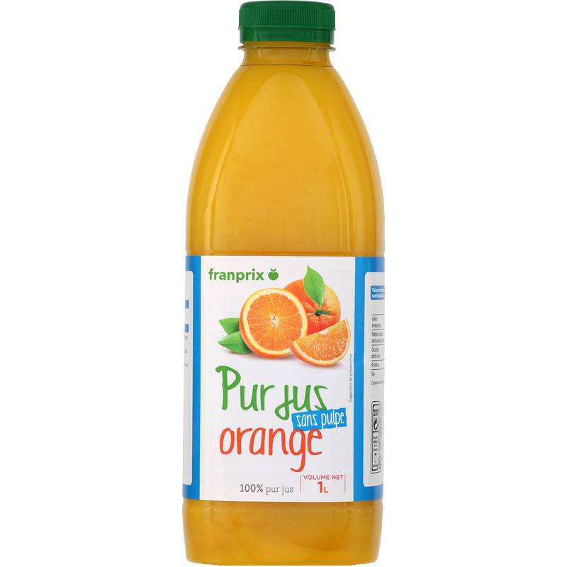 Franprix - Pur jus de fruits sans pulpe, orange (1L)