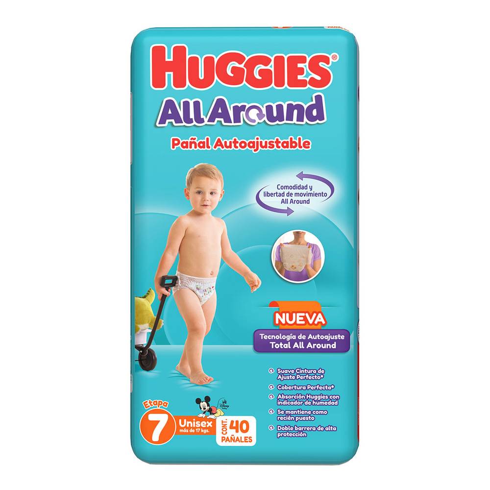 Huggies · All around pañal autoajustable, unisex, Etapa 7 (40 un)