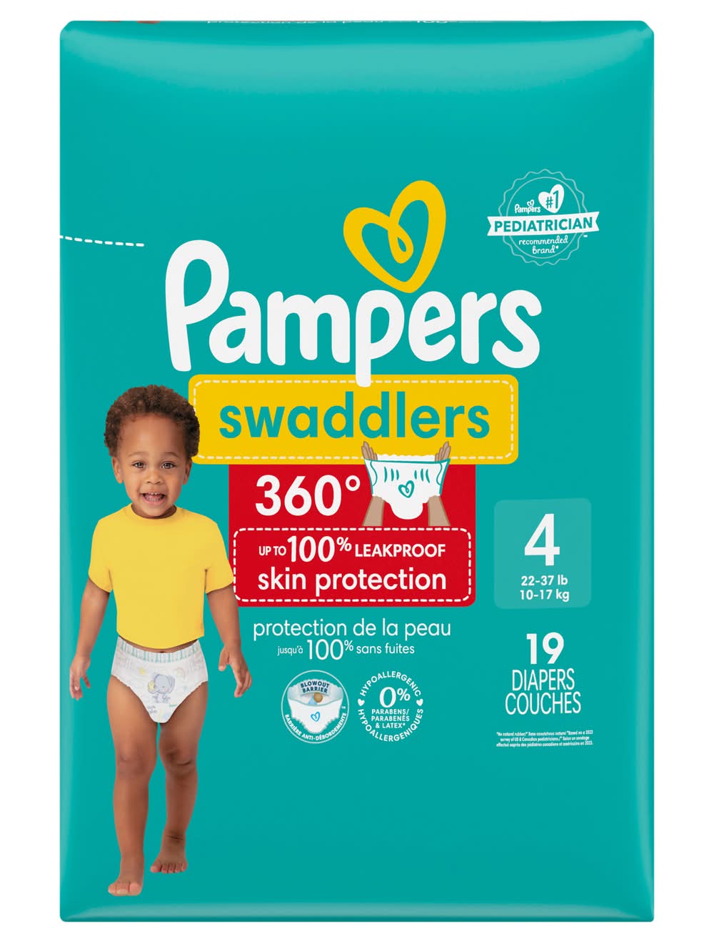 Pampers Swaddlers 360 Degrees Disposable Diapers, Size 4 (19 ct)