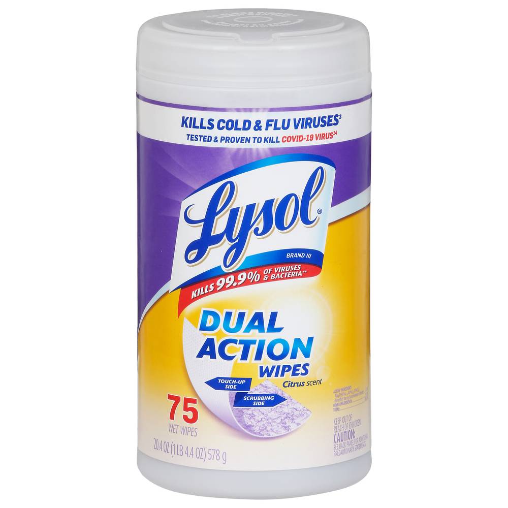 Lysol Dual Action Wet Wipes, Citrus (20.4 oz, 75 ct)