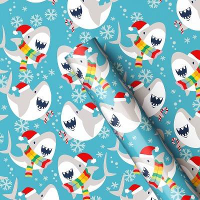 Wondershop Shark Christmas Gift Wrap, 50 sq ft, Blue