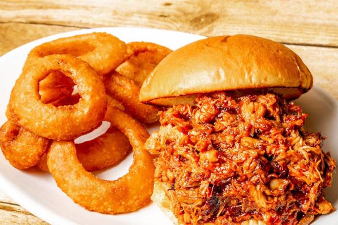 Order BBQ Pulled Pork Sandwich food online from Lindburgers store, Jupiter on bringmethat.com