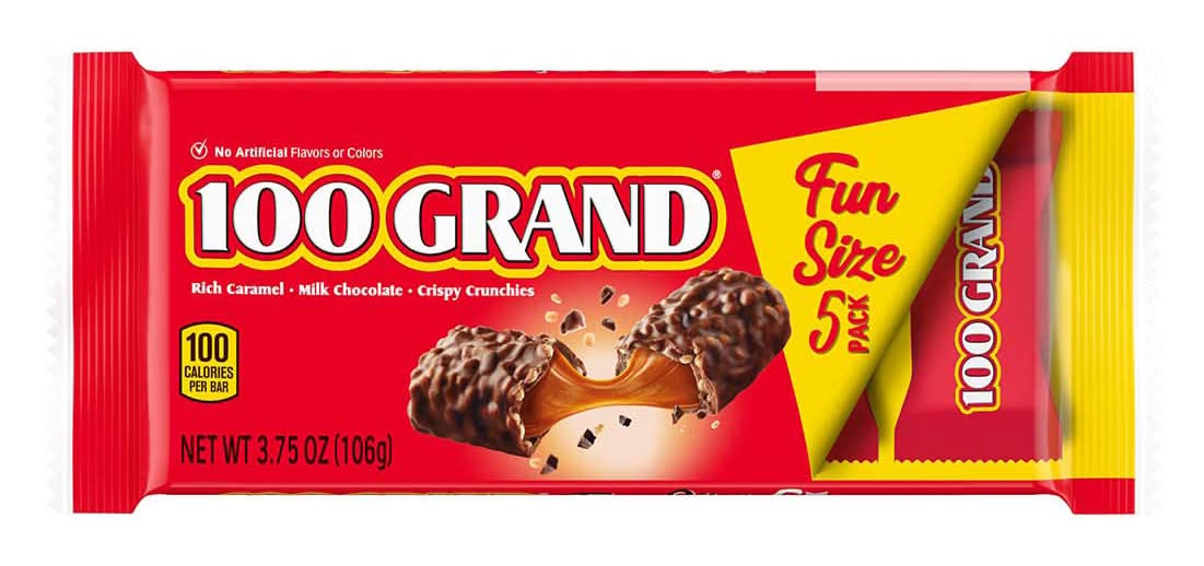 100 Grand Crispy Milk Chocolate With Caramel Fun Size Candy Bar 5 Pk