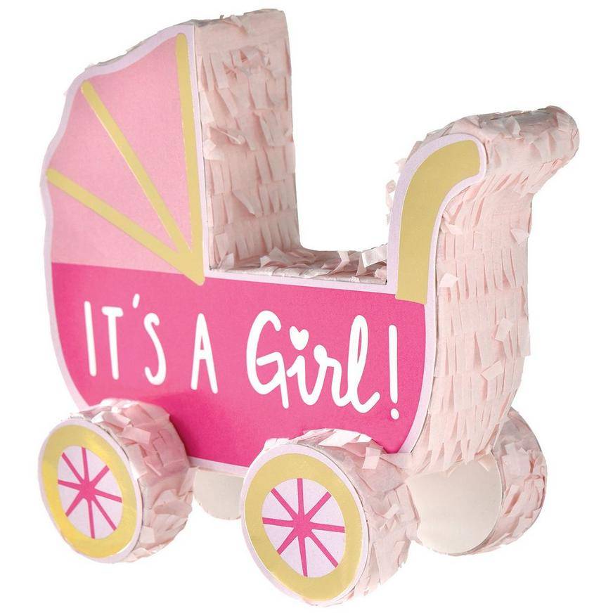 Mini Oh Baby! Girl Carriage Baby Shower Pinata Decoration, 6.3in x 7in