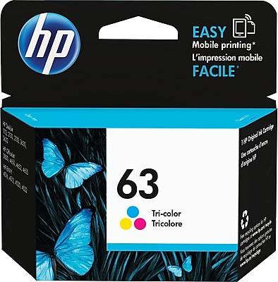 HP 63 Tri-Color Standard Yield Ink Cartridge, Prints Up to 150 Pages (F6U61AN#140)