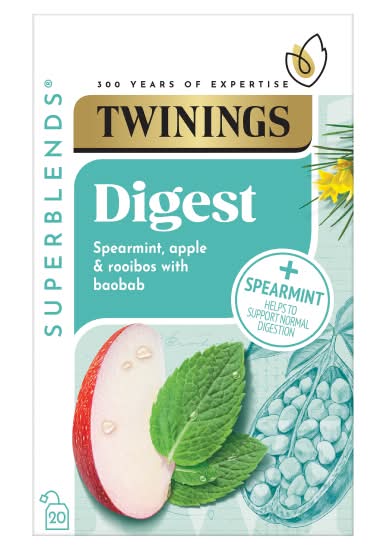 Twinings Spearmint-Apple-Rooibios, Superblends Digest Baobab Tea Bags (20 pack)