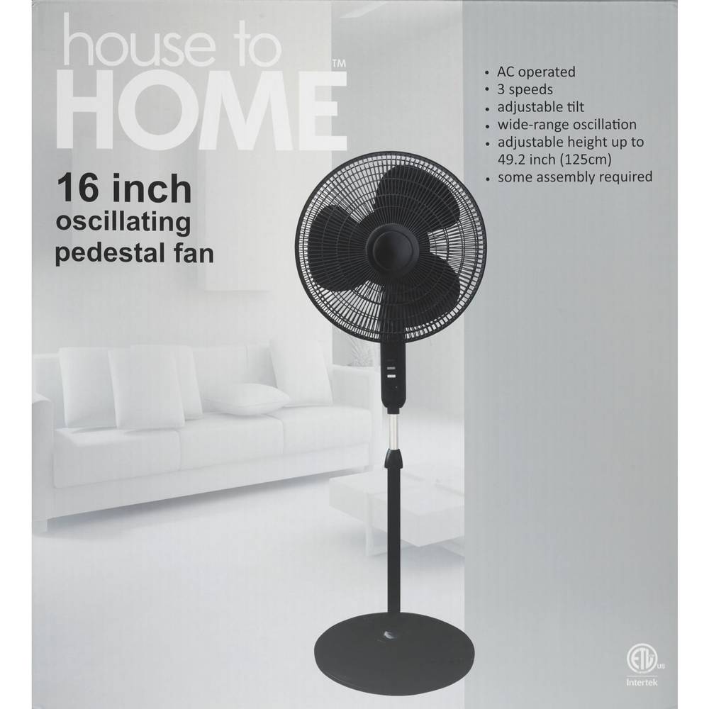 House To Home Oscillating Pedestal Fan, Black, 16 in