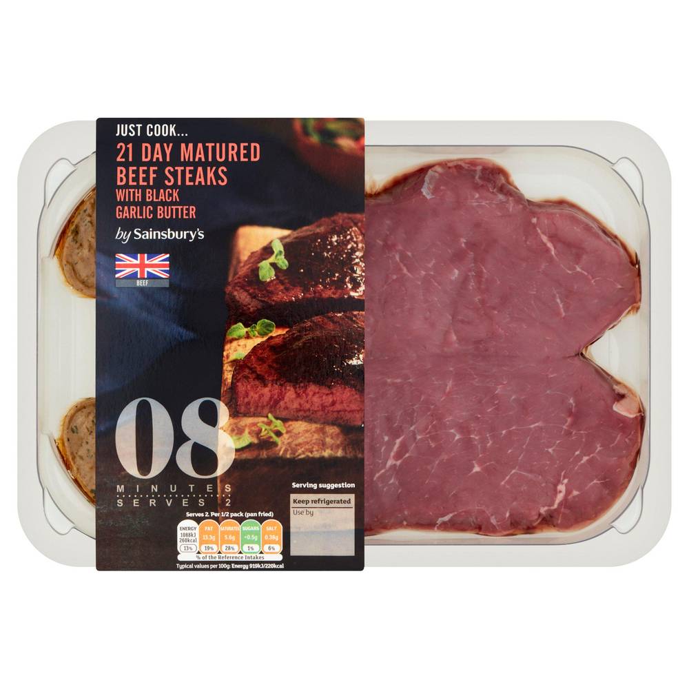 SAVE £0.50 Sainsbury's Just Cook British Beef Steaks with Garlic Butter 300g (Serves 2)