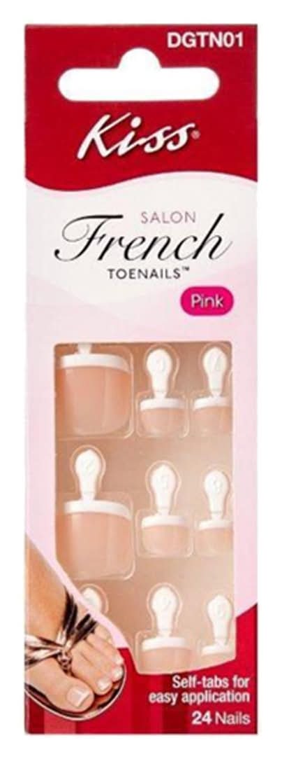Kiss Salon French Toenails With Tabs Pink 24 Ct