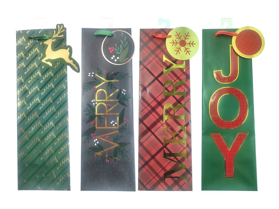 Christmas Themed Bottle Shaped Gift Bag, Assorted (4 ct)