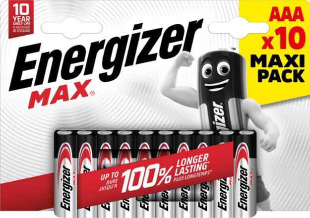 Pile alcalines energizer max aaa/lr03, pack de 10