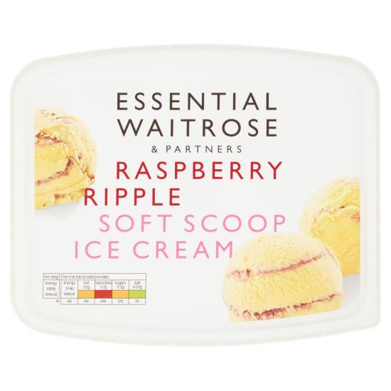 Essential Waitrose Raspberry Ripple Soft Scoop Vanilla Flavour Ice Cream