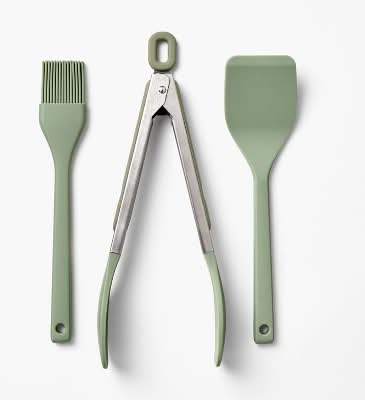 Figmint Silicone Mini Turner Basting Brush and Tongs Set, Sage Green (3 ct)