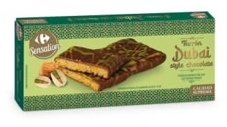 Turrón de chocolate con leche estilo Dubai Sensation Carrefour 150 g.