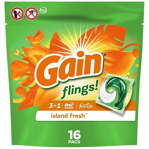 Gain Flings Laundry Detergent Soap Pacs Island Fresh - 16.0 ea