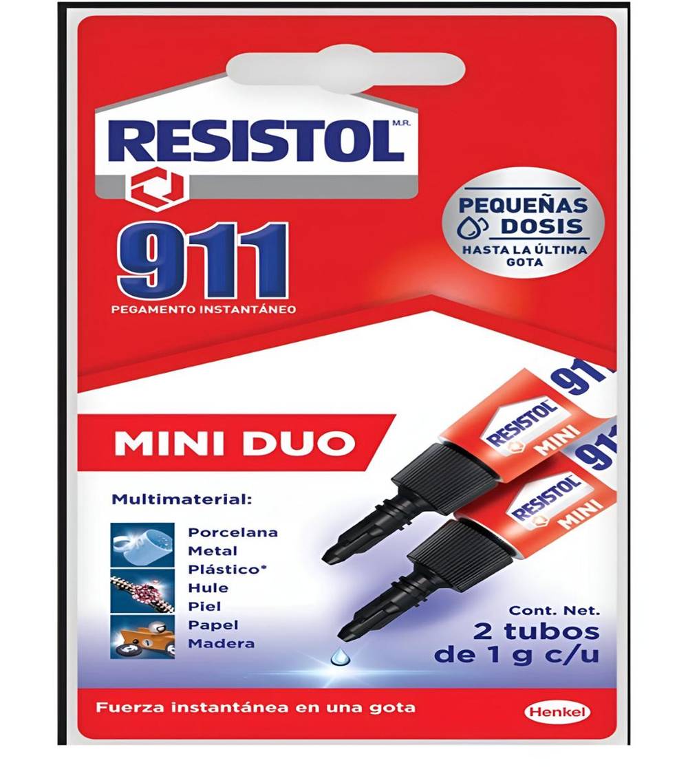 Resistol · Pegamento instantáneo 911 mini, transparente (2 un)