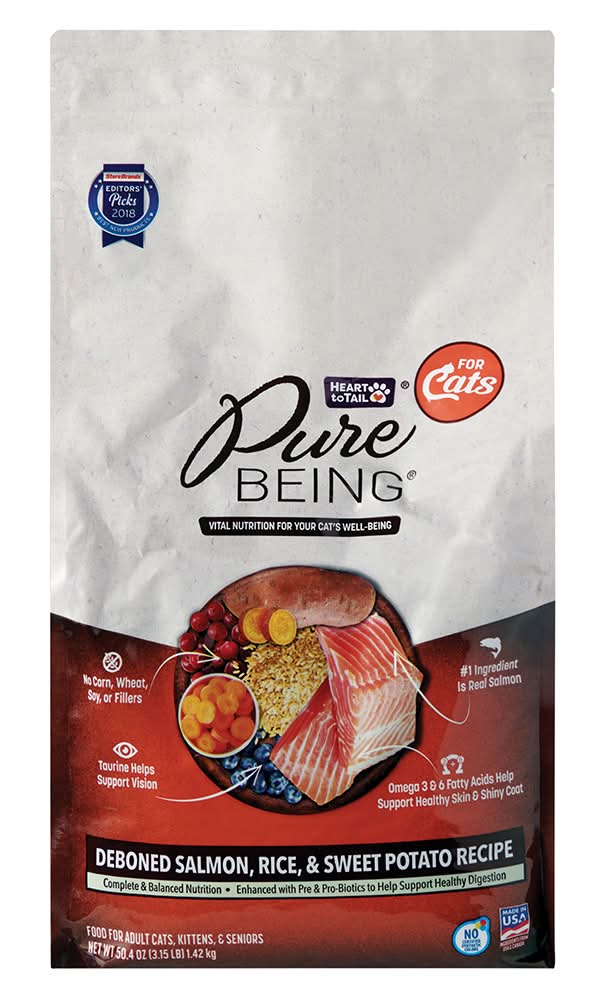 Pure Being Premium Vital Nutrition Cat Food, Deboned Salmon, Rice & Sweet Potato Recipe, Adult-Kittens-Seniors (3.15 lbs)