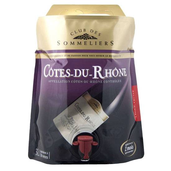 Club Des Sommeliers côtes du rhône aoc alc. 12% vol. vin rouge 3 L