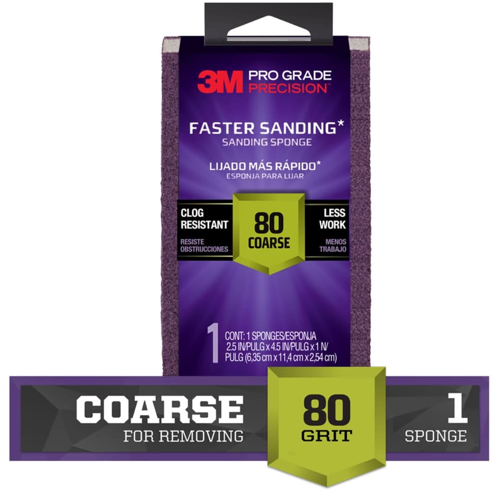 3M PRO Grade Precision Coarse 80-Grit Sanding sponge 1-in x 2.5-in