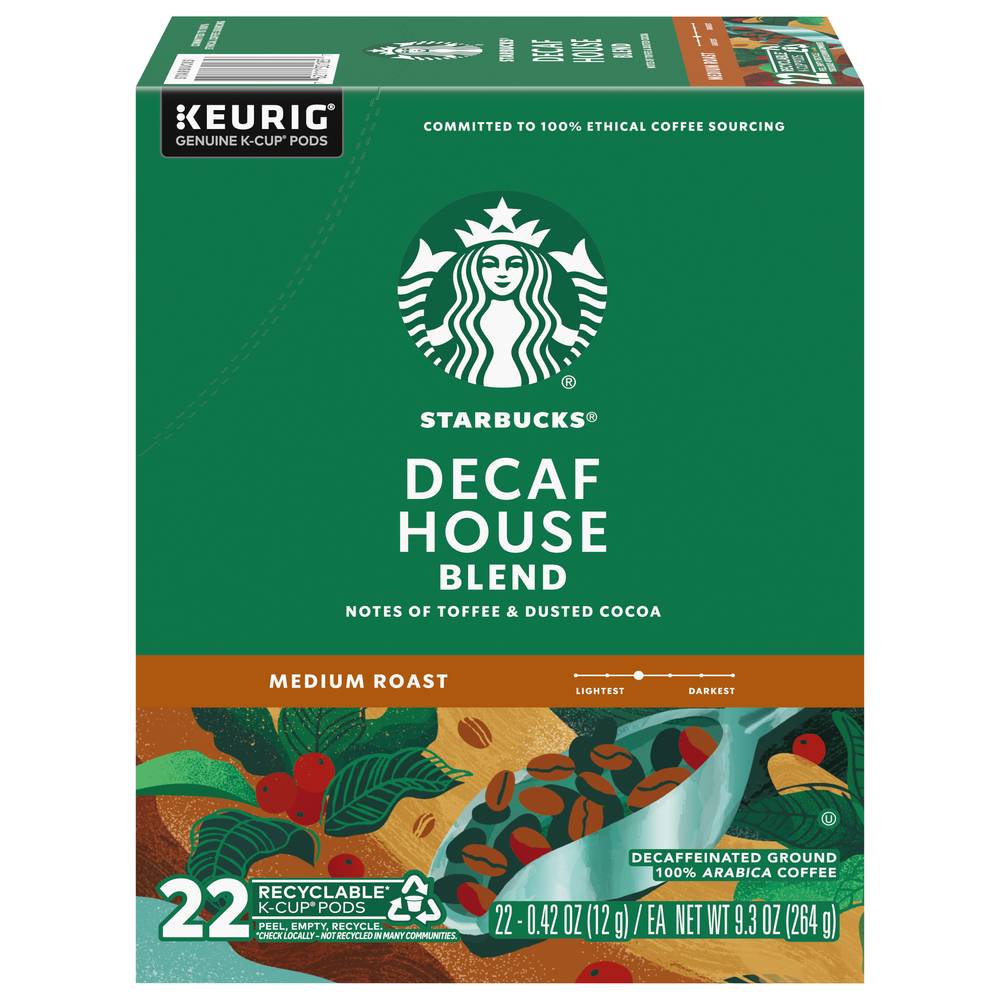 Starbucks Decaf House Blend Coffee Medium Roast K Cup Pods, Decaf House (9.3 oz, 22 ct)