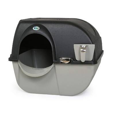 Omega Paw EL-RA20-1 Elite Roll 'N Clean Self Cleaning Litter Box with Integrated Litter Step and Unique Sifting Grill, Large, Midnight Black