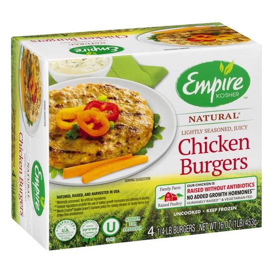 Empire Kosher Natural Lightly Seasoned Juicy Chicken Burgers (4 ct)