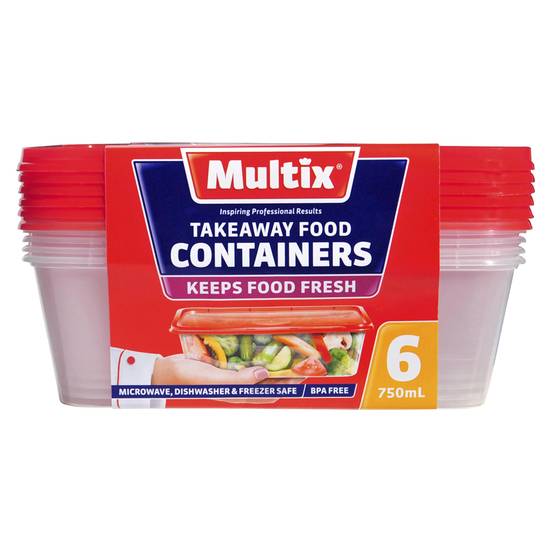 Multix Takeaway Food Containers (6 Pack) 750mL