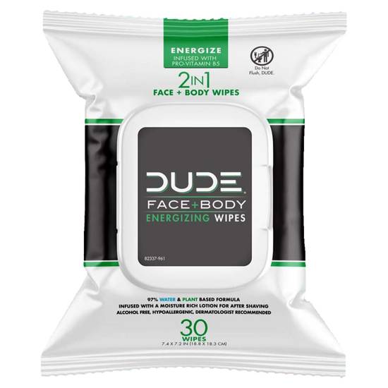 DUDE Face & Body Wipes Dispenser Lightly-Scented with Pro Vitamin B-5 30ct