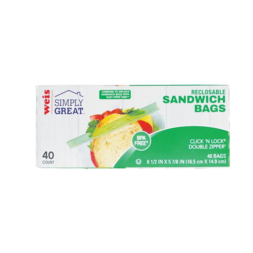 Weis Simply Great Reclosable Sandwich Bags (40 ct) (16.5 cm x 14.9 cm)