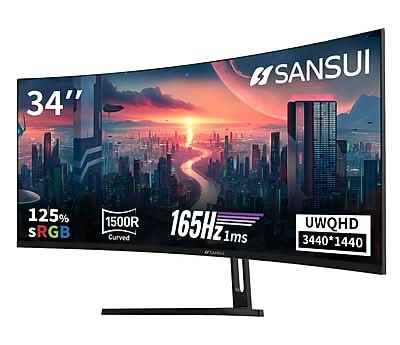 Sansui 34 Curved WQHD 165Hz LED AMD FreeSync Gaming Monitor, HDR, Black (SG34C5QK)