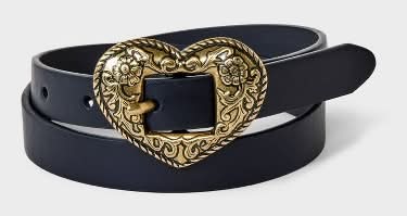 Art Class Girls' Western Heart Buckle Belt, S, Black/Gold