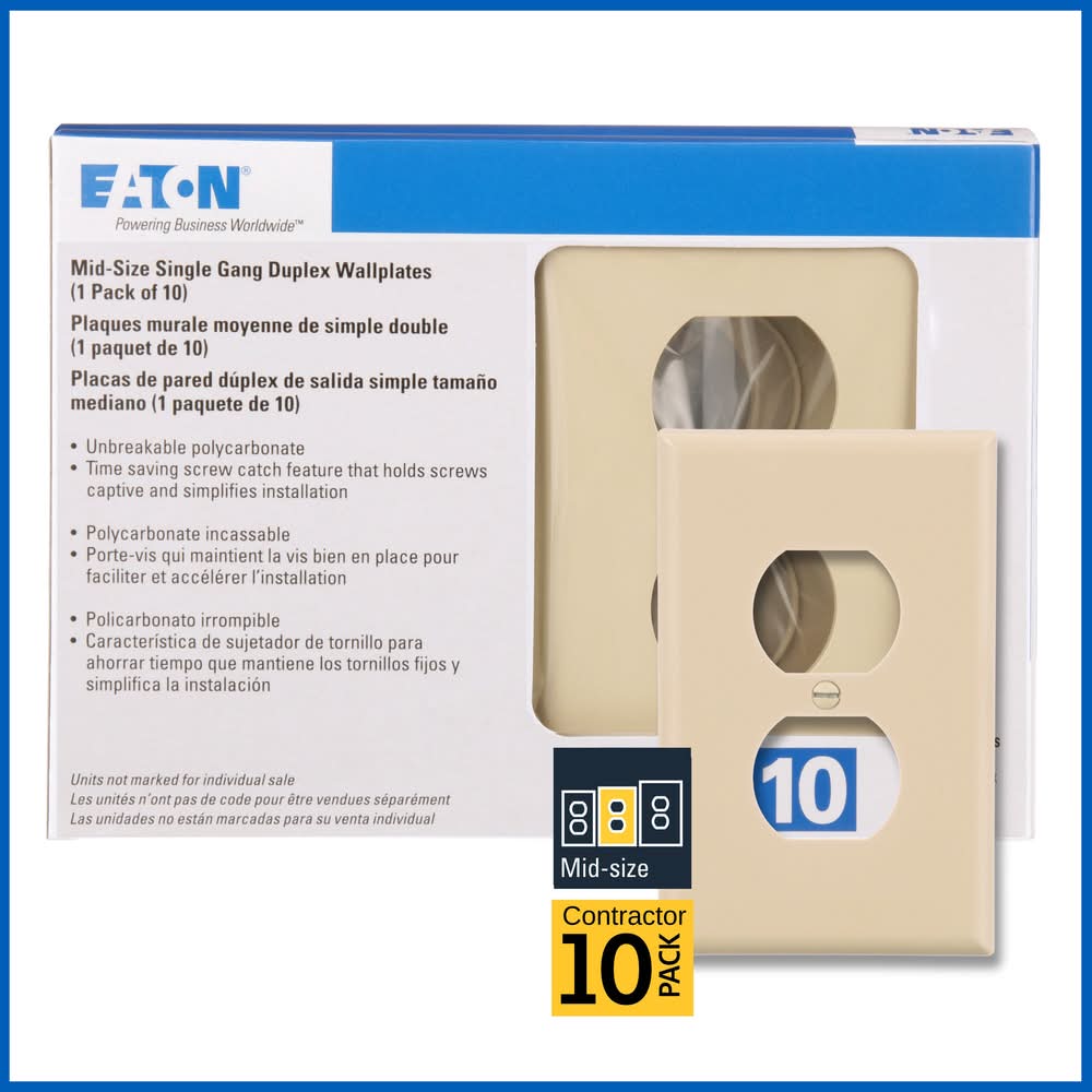 Eaton 1 -Gang Midsize Size Ivory Polycarbonate Indoor Duplex Wall Plate 10 -Pack